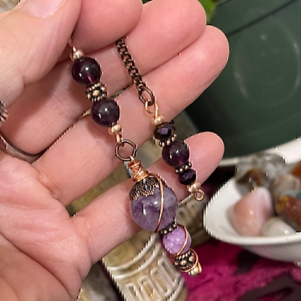 Handcrafted Amethyst Copper Dowsing Pendulum 10 inch By True Healing Source - Picture 5 of 7